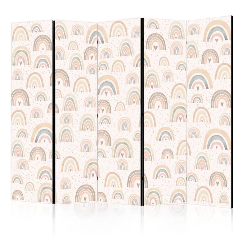 Paravent, Raumteiler freistehend, Trennwand - Spring - Pastel Rainbows on a Rainy Day with Hearts 