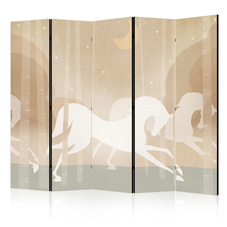 Paravent, Raumteiler freistehend, Trennwand - Moonlit Steeds: Horses Among Trees 