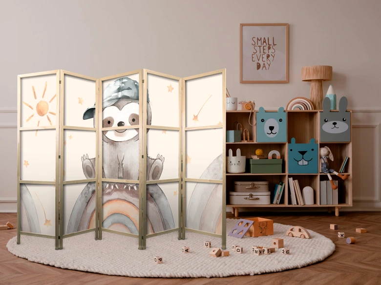 Japanischer Paravent, Raumteiler freistehend, Trennwand - Happy Sloth 