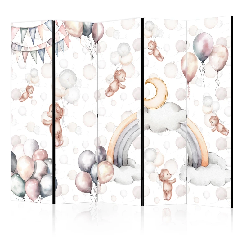 Paravent, Raumteiler freistehend, Trennwand - Plush Bears with Balloons - Pastel Hues 