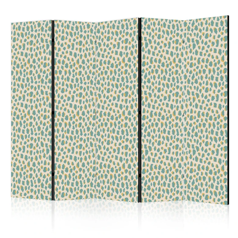 Paravent, Raumteiler freistehend, Trennwand - Giraffe Pattern in Turquoise Spots on a Light Background 