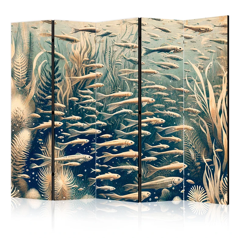 Paravent, Raumteiler freistehend, Trennwand - Life in the Ocean in Retro Style 