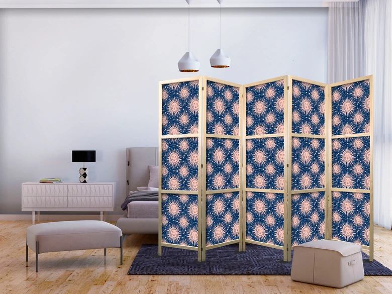 Japanischer Paravent, Raumteiler freistehend, Trennwand - Sunny Patterns: Repeating Sun Motif 