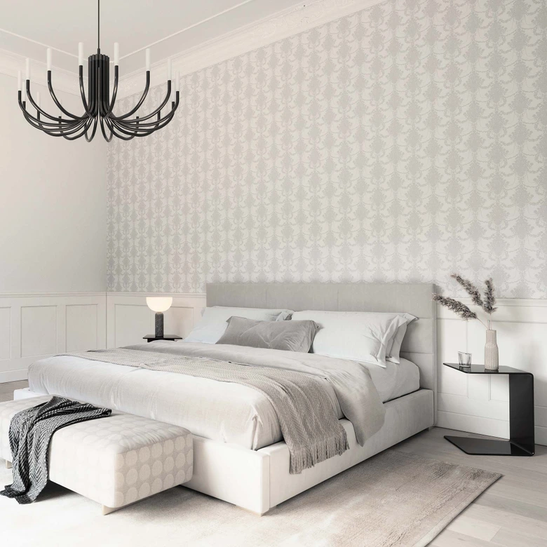 Papier peint décoratif Erismann Versailles blanc, gris, argent 