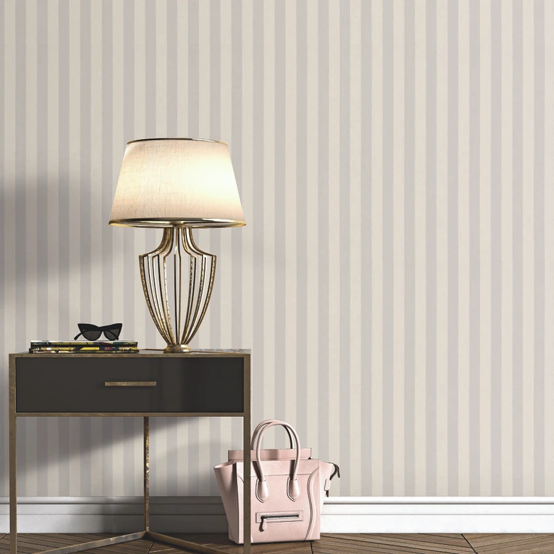 Papier peint intissé Erismann Versailles taupe, rayures argentées 