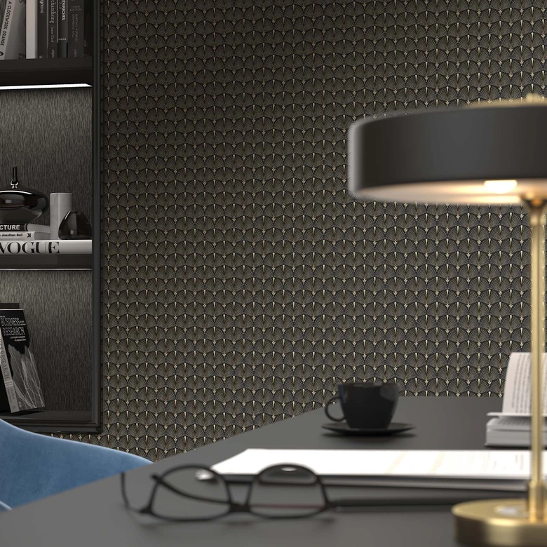 Fächertapete, Vliestapete Erismann Versailles schwarz, gold 
