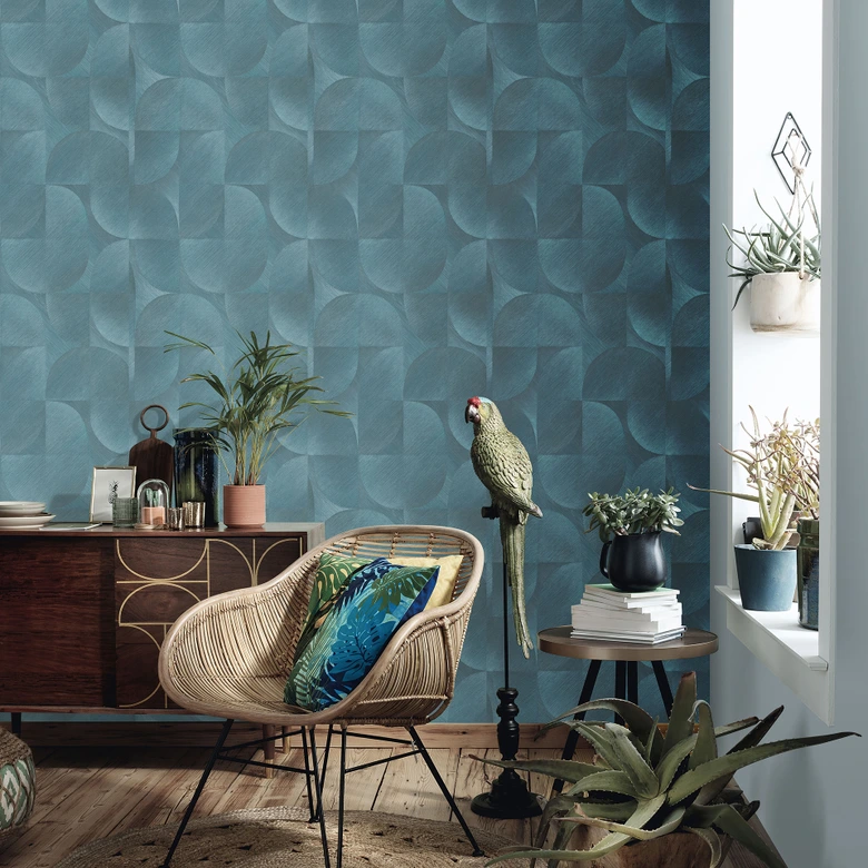 Papier peint 3D, papier peint à motifs rétro, papier peint intissé Erismann Martinique turquoise 