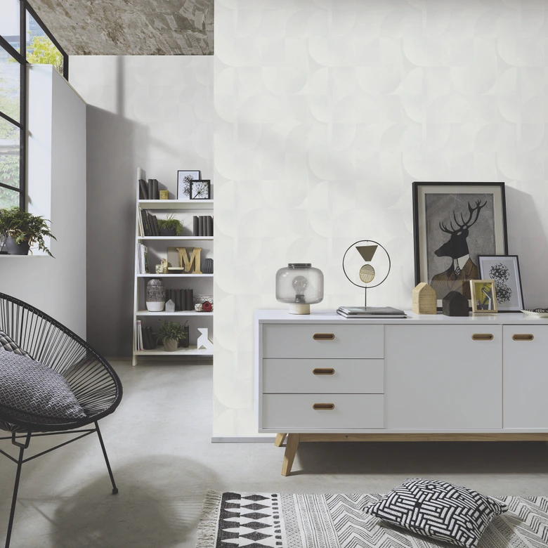 Papier peint 3D, papier peint rétro, papier peint intissé Erismann Martinique crème 