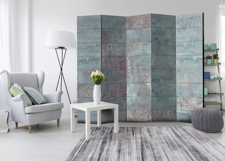 Paravent Séparation de pièce - Béton turquoise, 3 pièces 