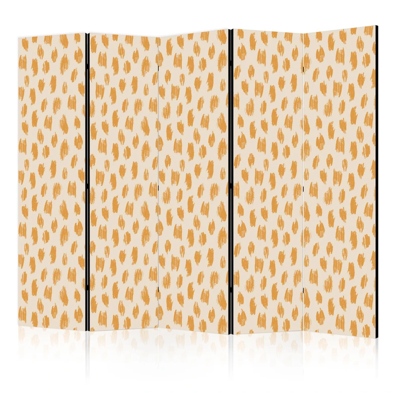 Paravent, Raumteiler freistehend, Trennwand - Drawn Pattern in Spots and Dots in Orange and Ecru 