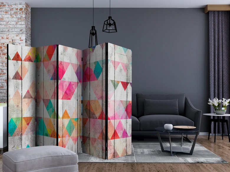 Paravent Séparation de pièce - Triangles arc-en-ciel, 3 pièces 