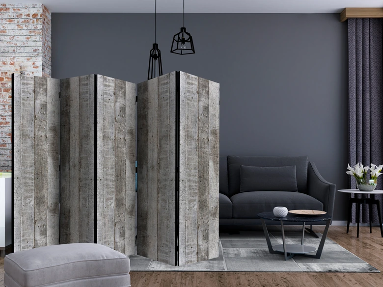 Paravent Séparation de pièce - Béton-bois, 3 pièces 