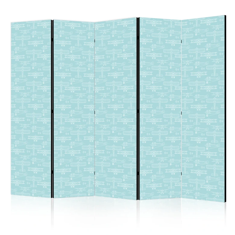 Paravent, Raumteiler freistehend, Trennwand - Sketch: Airplane Outline on Turquoise 