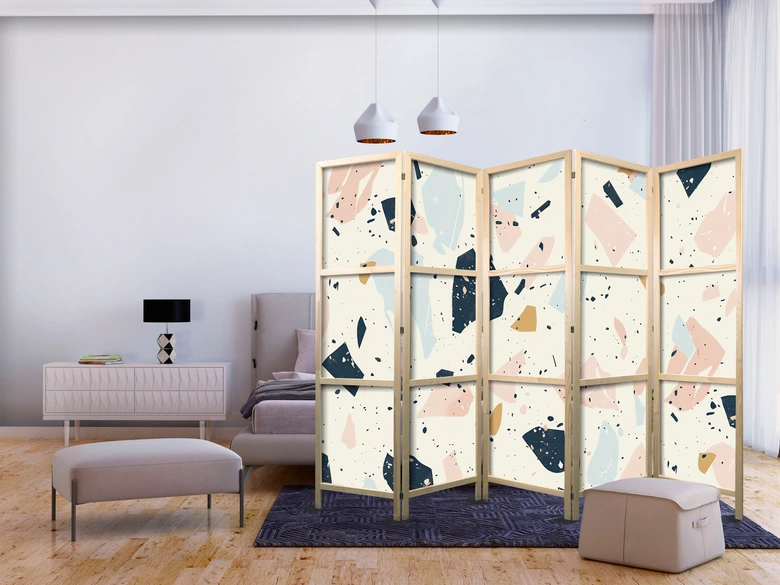 Japanischer Paravent, Raumteiler freistehend, Trennwand - Terrazzo: Large Scaled Stones in Muted Colors 