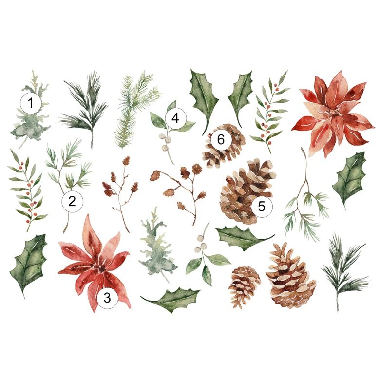 Cuadro ventana elementos florales invierno (25 piezas) 