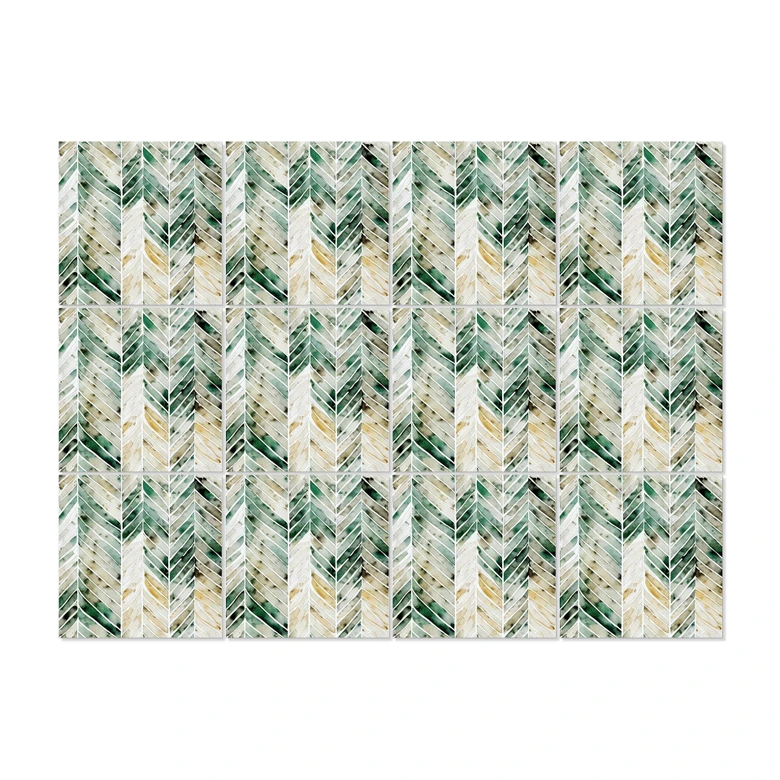 Kakeldekorer Grönt fiskbensmönster i akvarell - Treechild - Set om 12 Matt | 15x15 cm