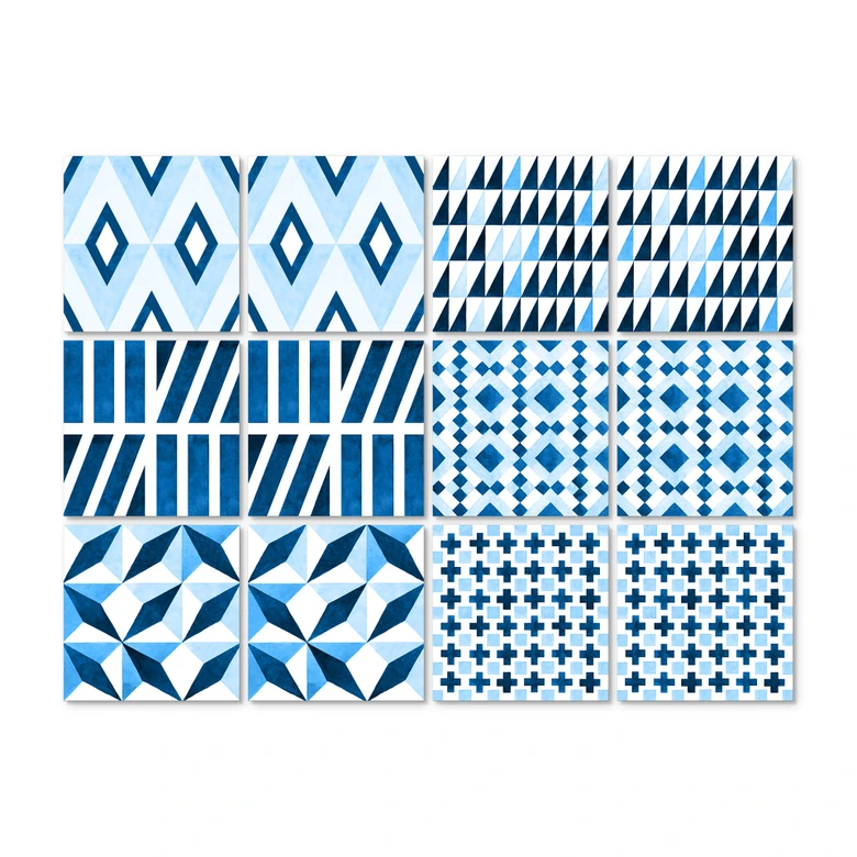 Azulejos Adhesivos Acuarela - Set azul - 12 piezas  