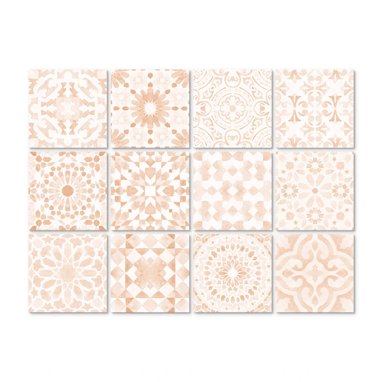 Fliesenaufkleber Fliesensticker Marokkanisches Muster - pfirsich - 12er Set 