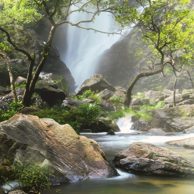 Fotobehang Waterval in het Bos 