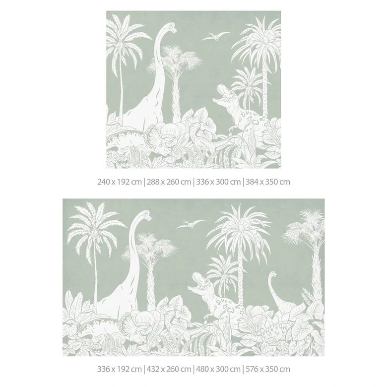 Fototapete Grüne Urzeitwelten - Dinosaurier unter Palmen - Kikki Belle 