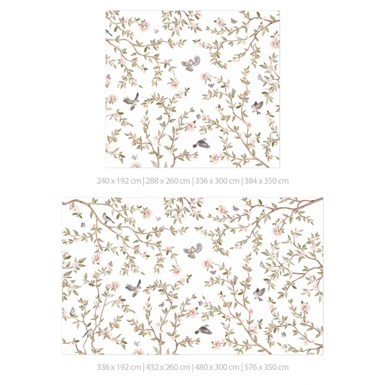 Fotobehang Rozenstruik met vogels - Kikki Belle 