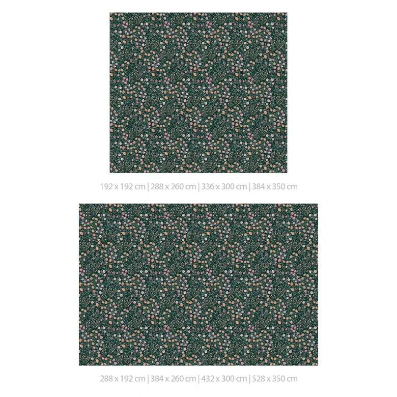 Fototapete mit Blumenmuster - Wiesenblumen Vintage - Dunkelgrün - Bloomery Decor 
