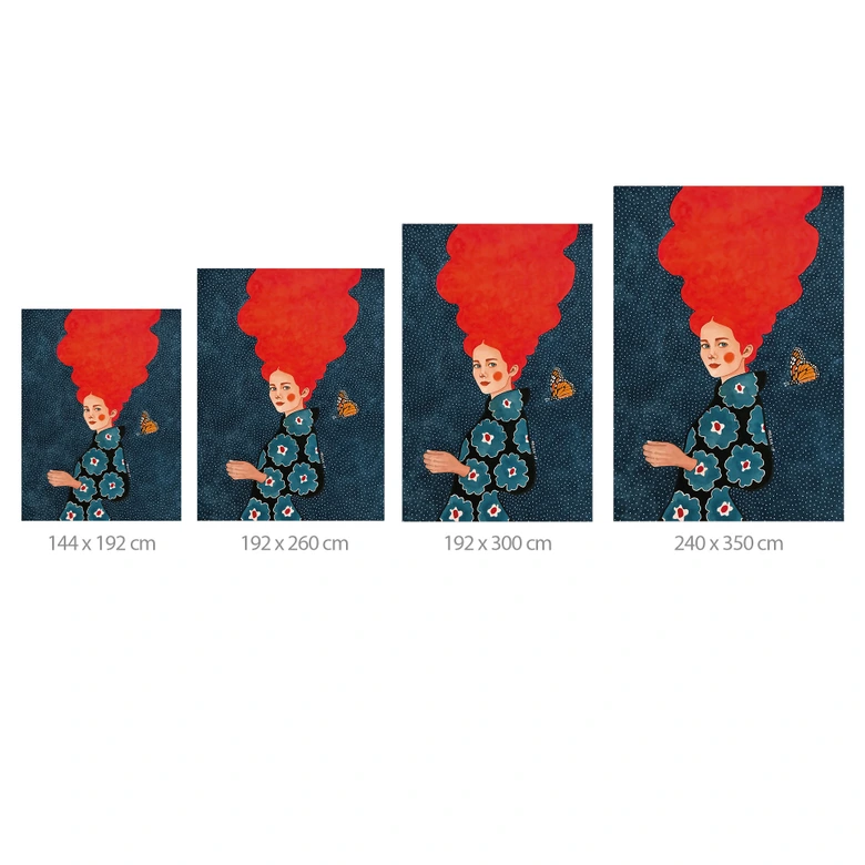 Fototapete Frau im Blumenkleid mit Schmetterling - Hülya 