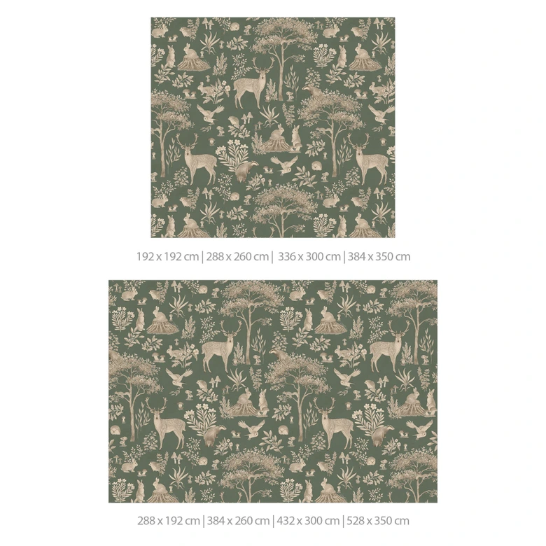Förtrollande skog med djur Fototapet - Vintage grön - Kikki Belle 
