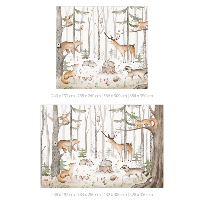 Wall Mural for children's room - Adventure with forest animals - Kvilis 