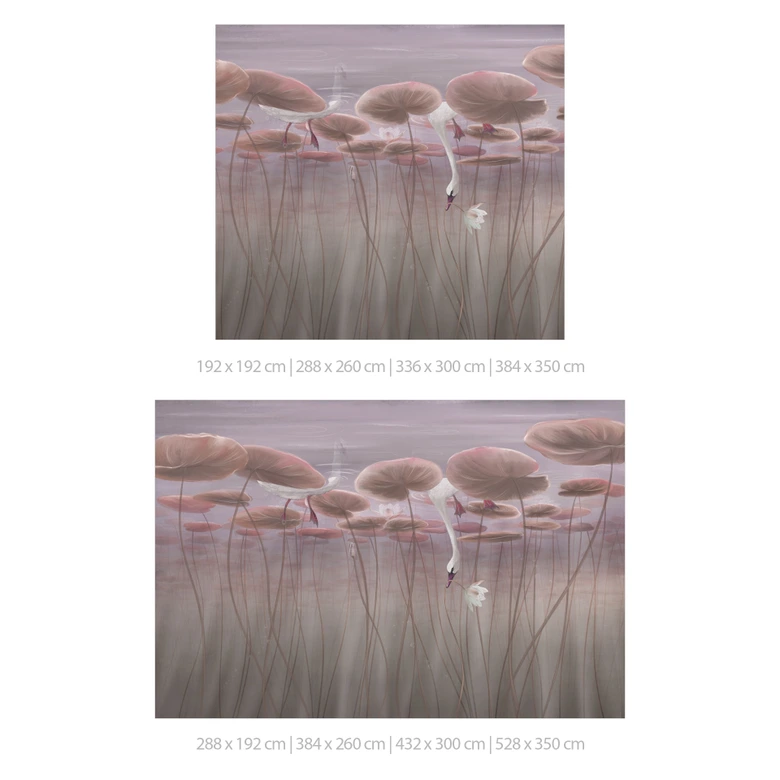 Natuur Fotobehang lotusbloemen met zwaan in het water in donkerroze - Ms Tiff 