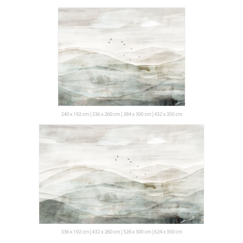 Fototapete mit Bergsilhouette - Neblige Berglandschaft Aquarell - Ms Tiff 