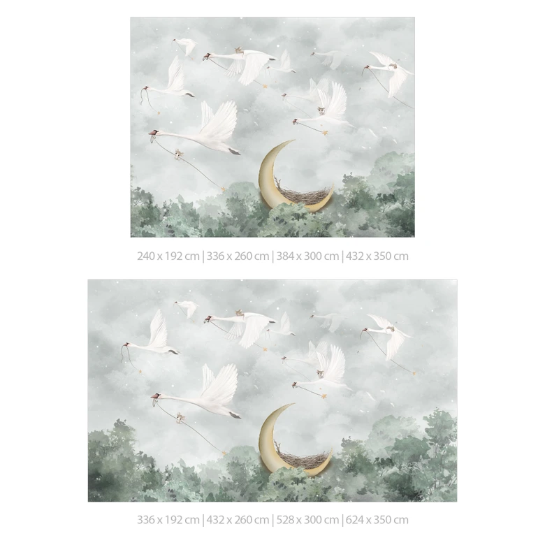 Kinderzimmer Fototapete Schwäne und Mäuse im Sternenflug - Ms Tiff 