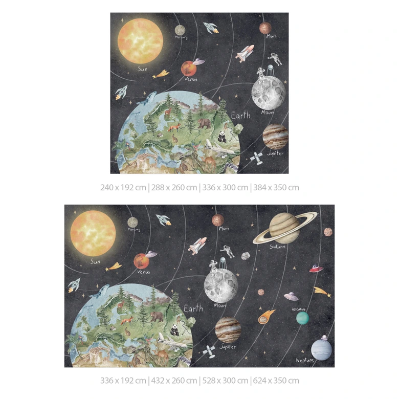 Kinderzimmer Fototapete Sonnensystem mit Planeten und Erde - Ms Tiff 