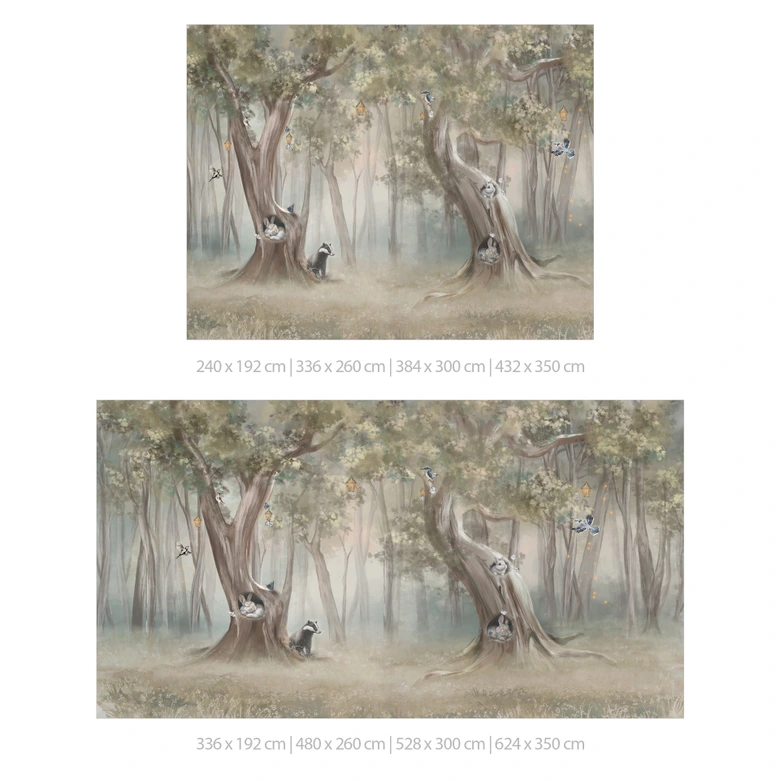 Kinder-Fototapete Süße Waldtiere zwischen Bäumen - Ms Tiff 