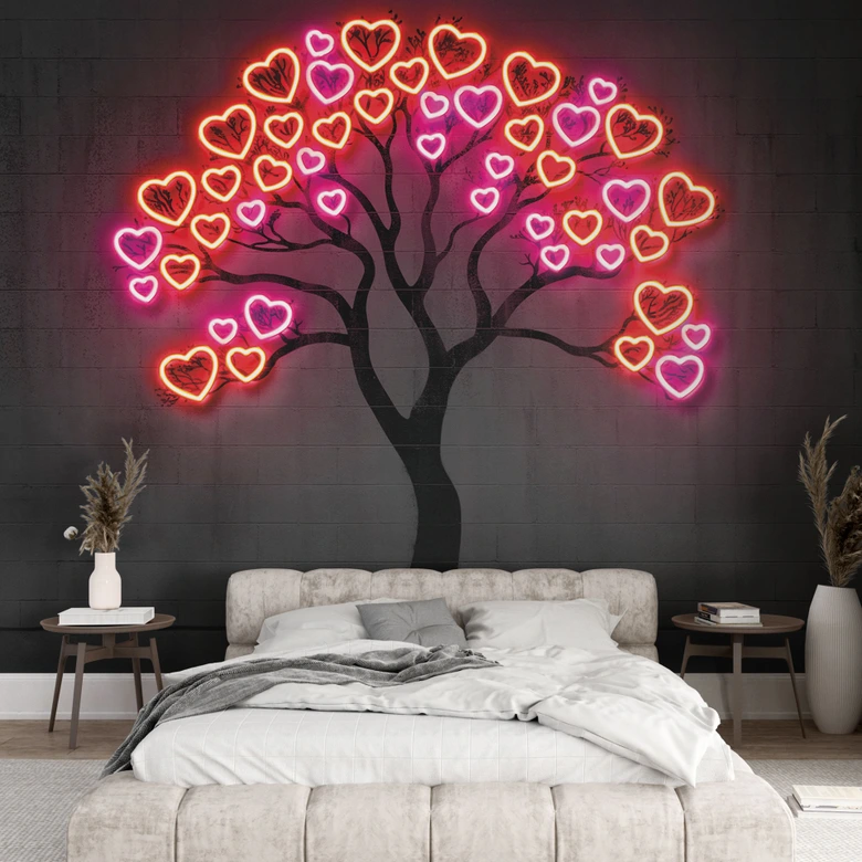 Fotomural Árbol con corazones rojos | Neon Art - Mielu 