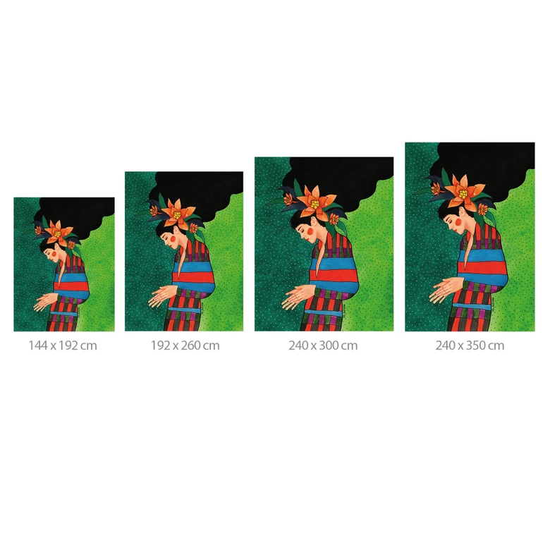 Wall Mural Portrait - Woman in striped dress with orange flowers - Hülya 