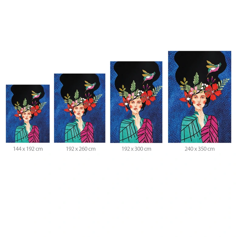 Papier peint femme avec colibri dans la nuit étoilée - Hülya 