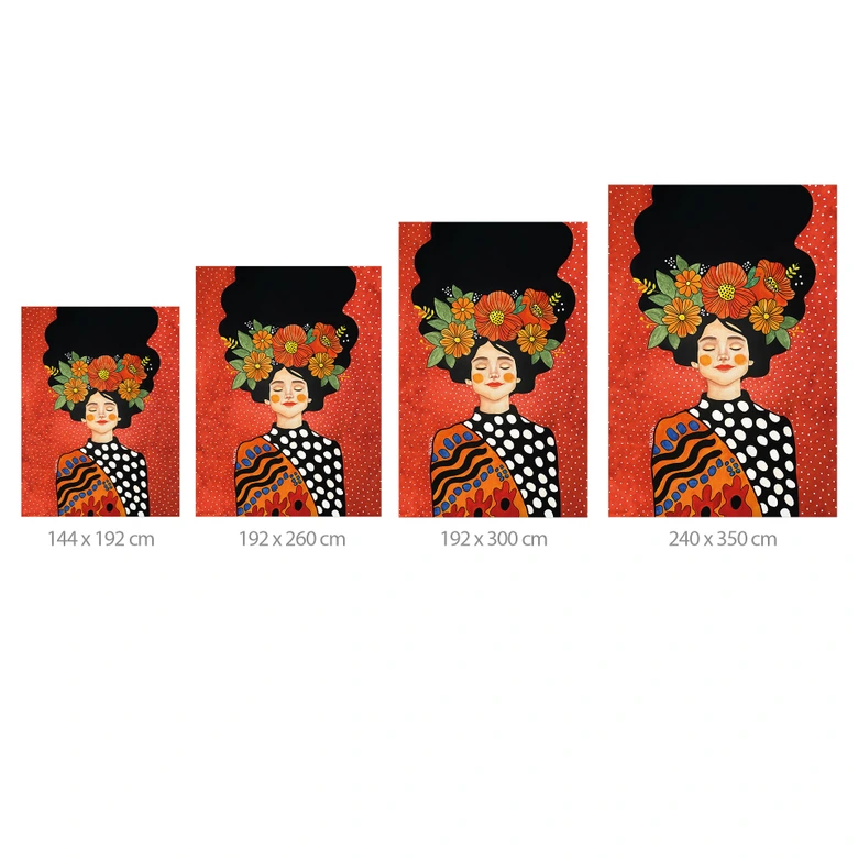 Papier peint femme souriante avec fleurs oranges - Hülya 