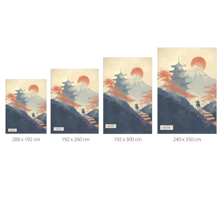 Fototapete Sonnenaufgang über der Pagode | Japanische Landschaft - Roze 