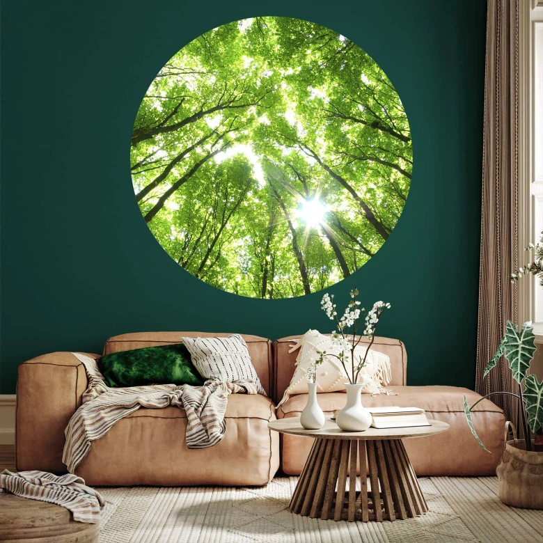 Round wall mural Tree Tops in the Forest - non self-adhesive/self-adhesive wallpapers 