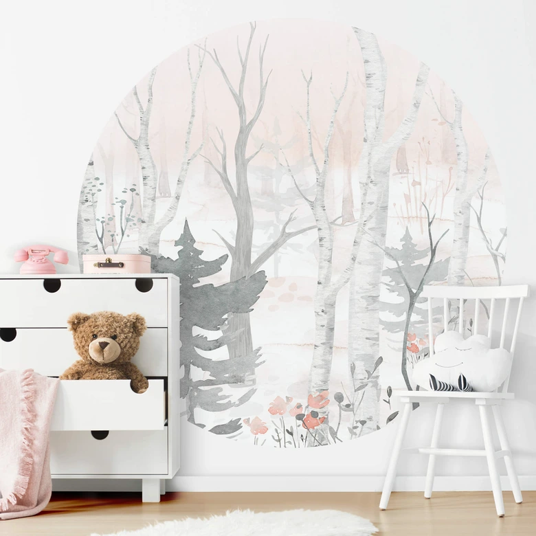 Round wall mural Kvilis - In the Forest - non self-adhesive/self-adhesive wallpapers 