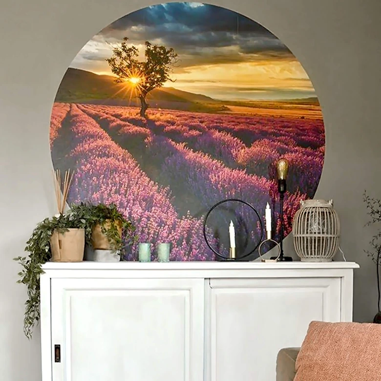 Round wall mural Lavender in France - non self-adhesive/self-adhesive wallpapers 