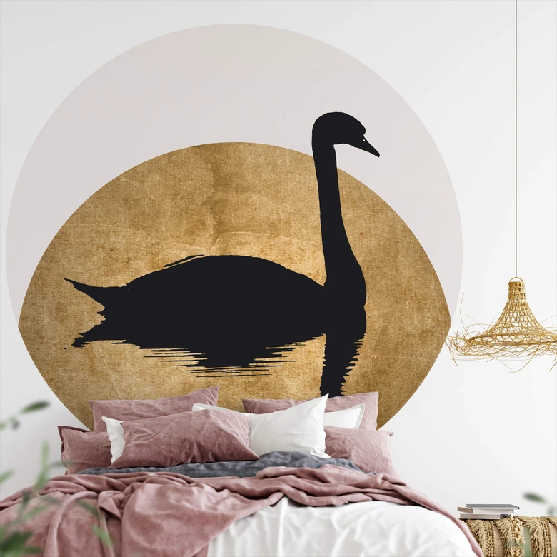 Fototapet - Rundt Kubistika - Svanesøen under fuldmåne - vliesetapet/selvklæbende non-woven tapet 