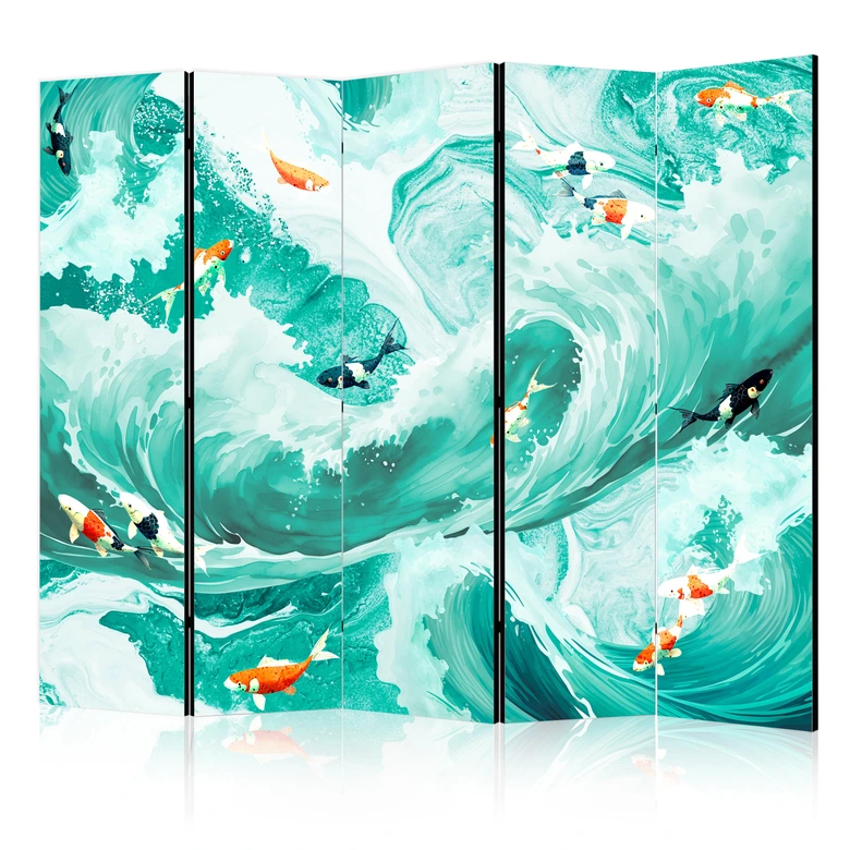 Paravent, Raumteiler freistehend, Trennwand - Koi Fish Among Waves 