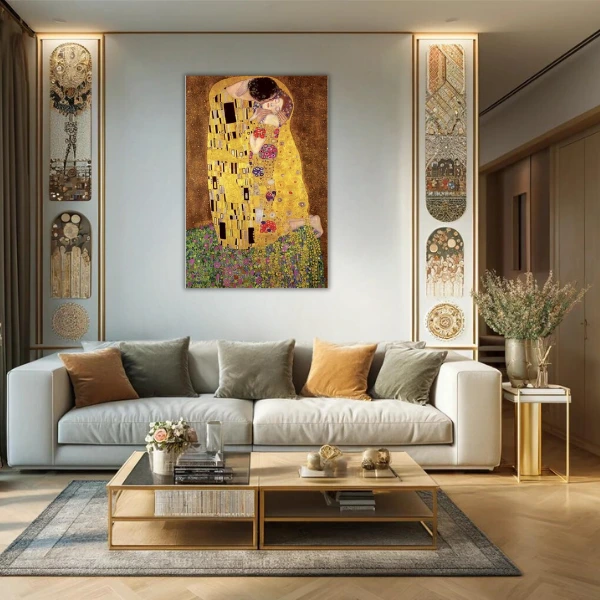 Holzbild Kunstdruck - Klimt - Der Kuss 