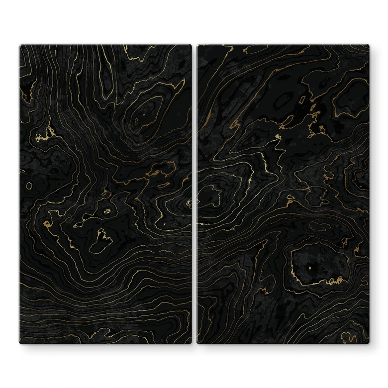 Herdabdeckplatte Abstrakte Linien Schwarz-gold - Amini 