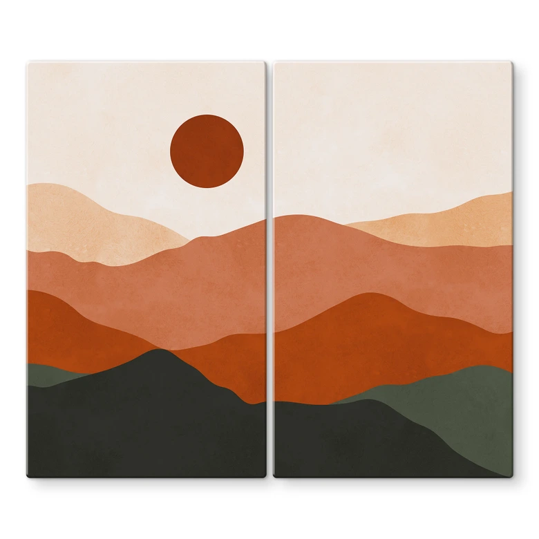 Piastra di copertura del fornello Paesaggio di montagna - Dolci colline al sole della sera - Costa 