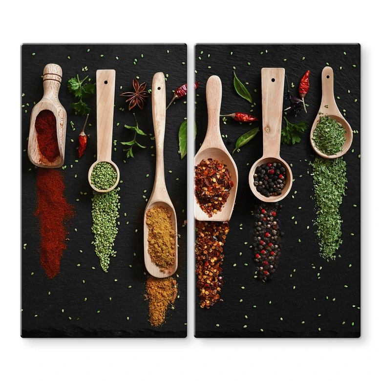 Herdabdeckplatte Kräuter und Gewürze auf Holzlöffel - Dingemans 