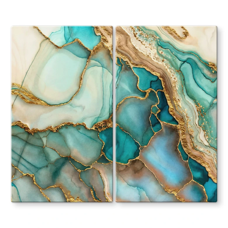 Plaque de recouvrement pour cuisinière Vagues marbrées en turquoise et or - Haase 
