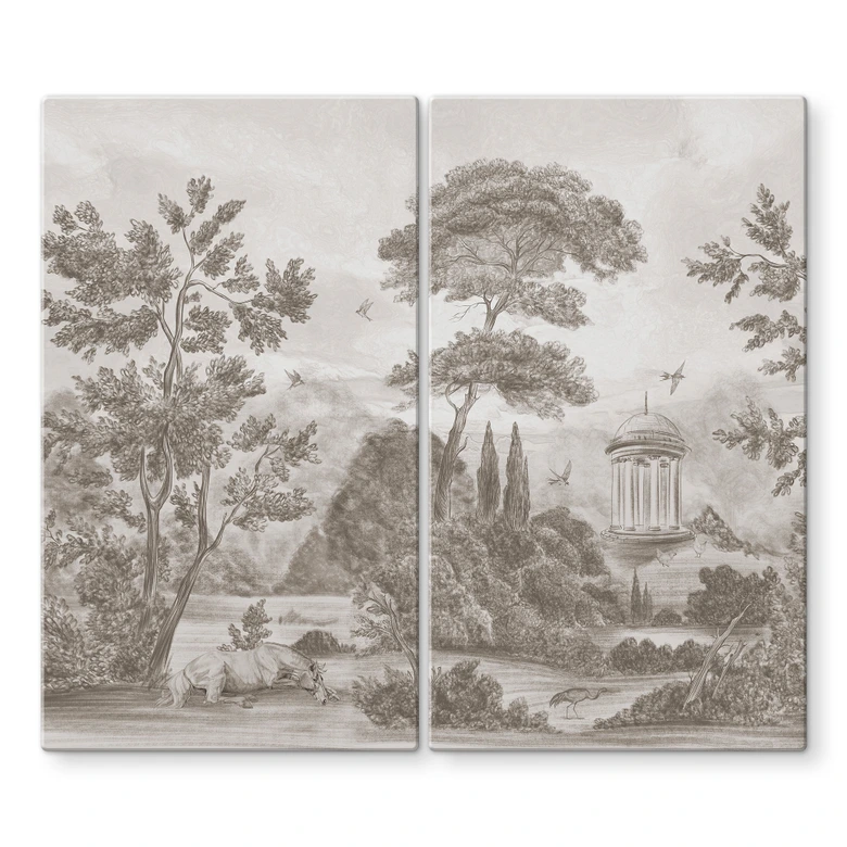 Herdabdeckplatte Landschaft mit Gartenlandschaft in Beige - Ms Tiff 
